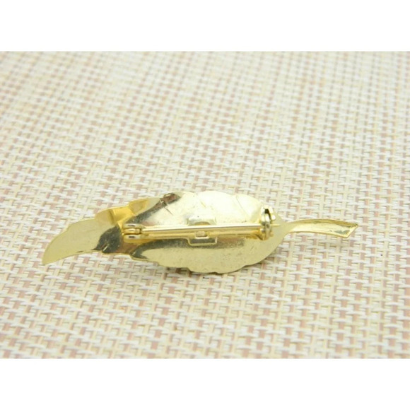 Green Aquamarine Gold Tone Leaf Pin Brooch Vintage - Picture 4 of 4